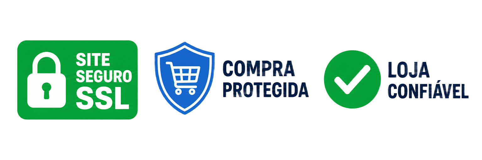 Selos de segurança: site seguro SSL, compra protegida e loja confiável